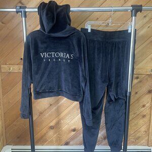 Victoria's Secret Black Velour Track Suit Set, Women's Size M/L